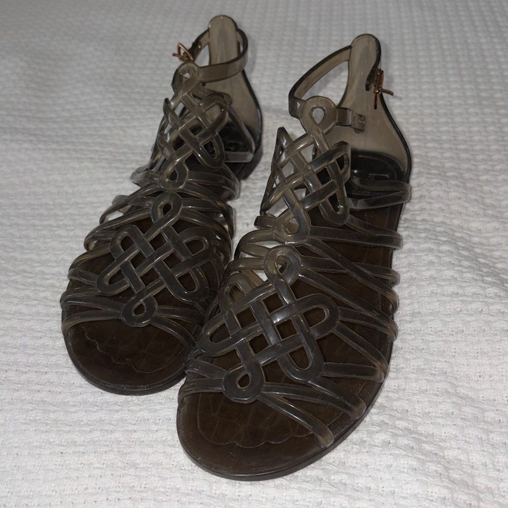 Diane Von Furstenberg DVF Jaya Love Knot Jelly Jellies Sandal Gray Gladiators 7M